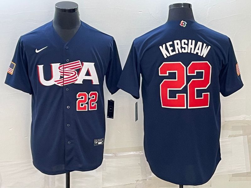 Men 2023 World Cub USA #22 Kershaw Blue Nike MLB Jersey->more jerseys->MLB Jersey